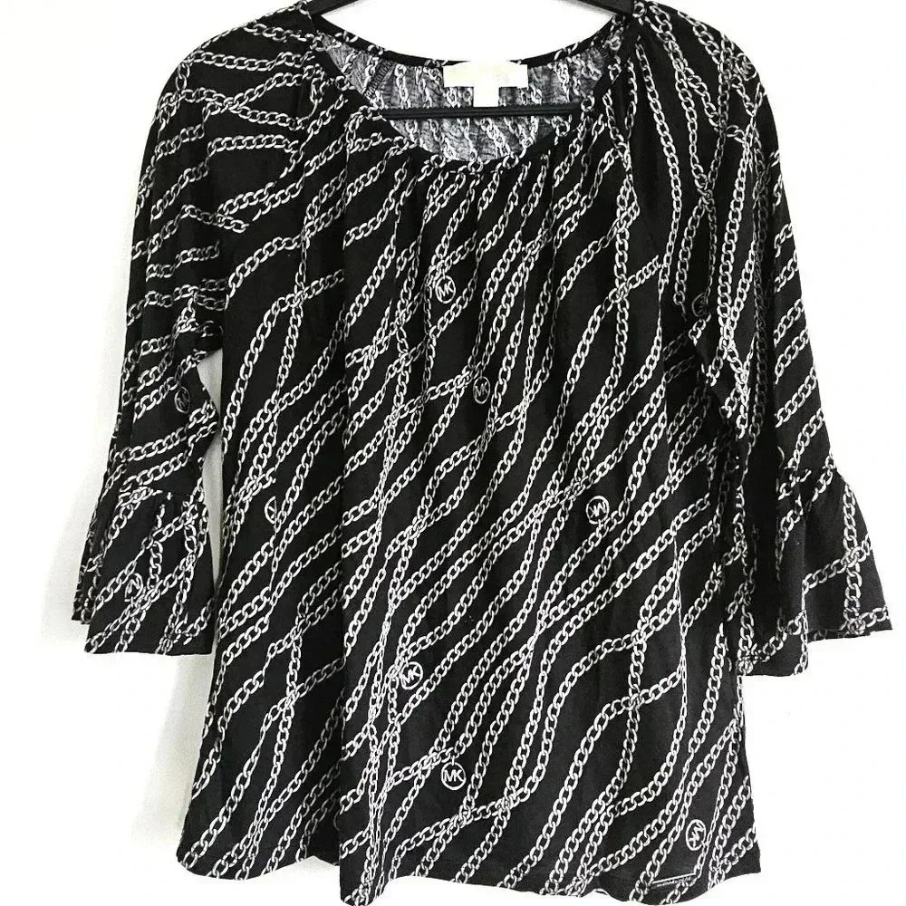 Michael‎ Michael Kors Black Chain Print Tunic Top Med